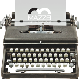 Macchina da scrivere vintage con logo MAZZEI L’ARTE DI COMUNICARE.